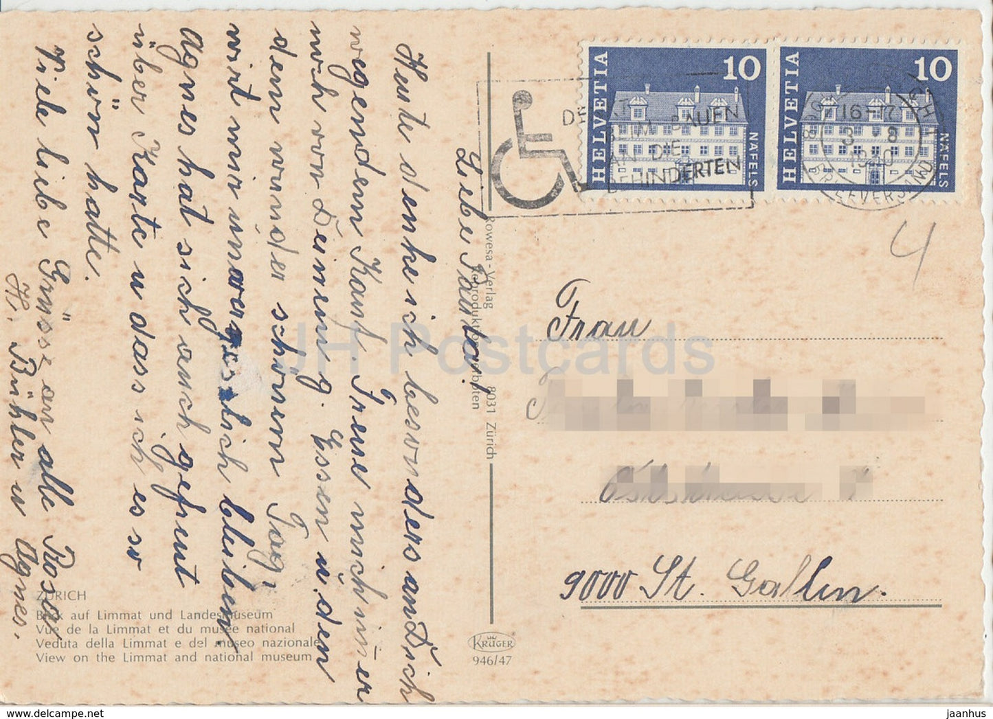 Zurich - Blick auf Limmat un Landesmuseum - musée - bateau - 1970 - Suisse - utilisé