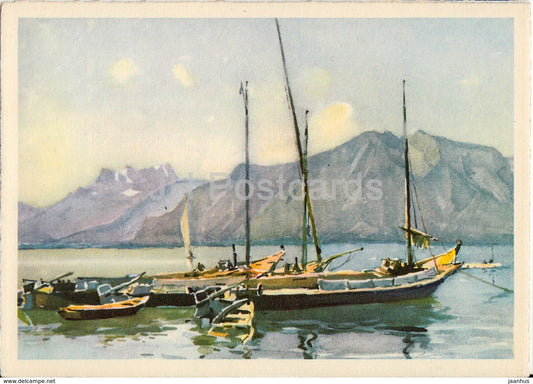 Lac Leman - sailing boat - illustration - Switzerland - unused - JH Postcards