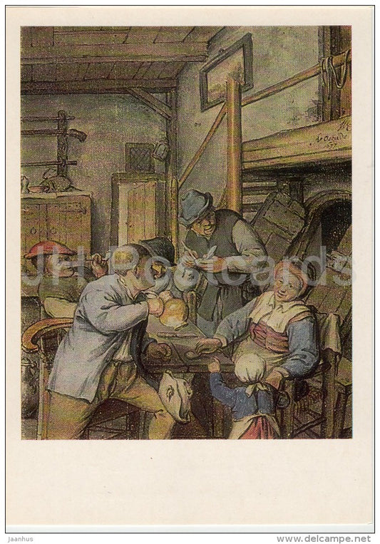 painting by Adriaen van Ostade - In Tavern , 1677 - Dutch art - Russia USSR - 1985 - unused - JH Postcards