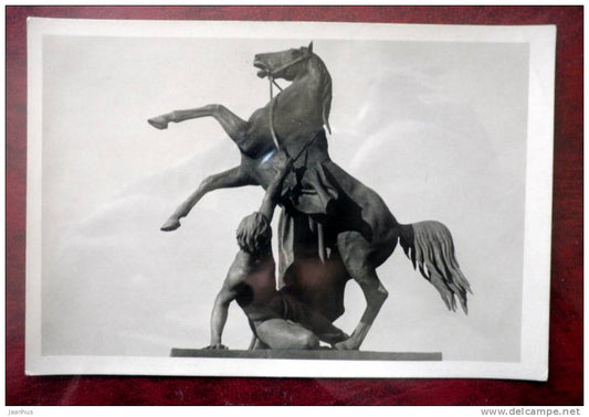 Leningrad - St Petersburg - Sculpture at Anichkov bridge by Klodt c - 1953 - Russia - USSR - used - JH Postcards