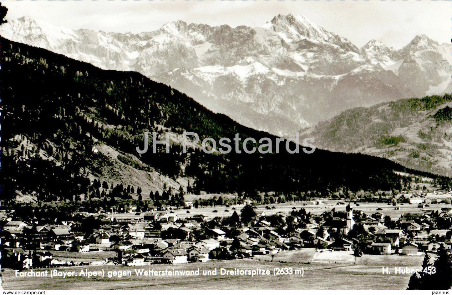 Farchant gegen Wettersteinwand und Dreitorspitze - old postcard - Germany - used - JH Postcards