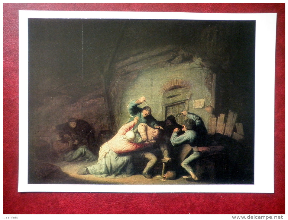 large format postcard - painting by Adriaen van Ostade , Drunken Brawl , 1635 - dutch art - unused - JH Postcards