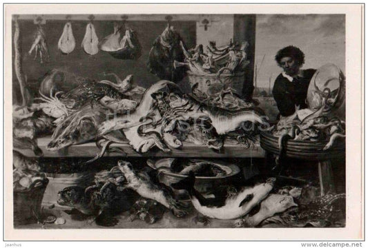 painting by Frans Snyders - Fish Market - pike - sturgeon - seal - flemish art - unused - JH Postcards