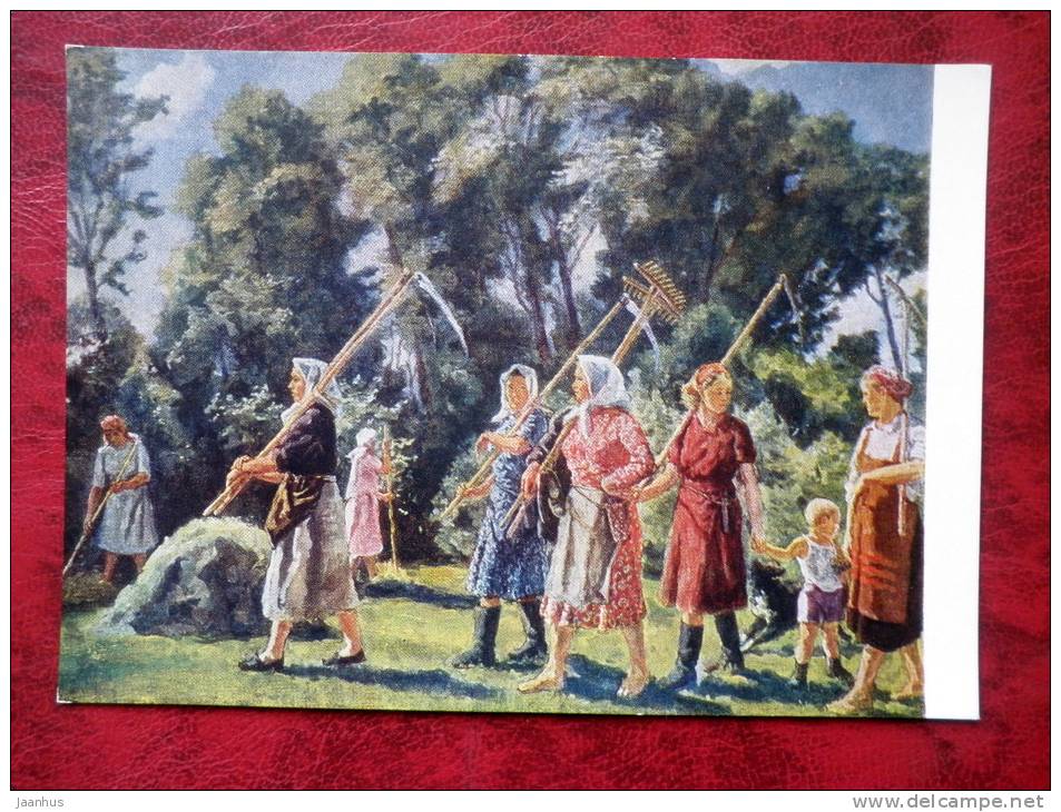 Painting by P. P. Konchalovsky - coming from mowing - russian art - unused - JH Postcards