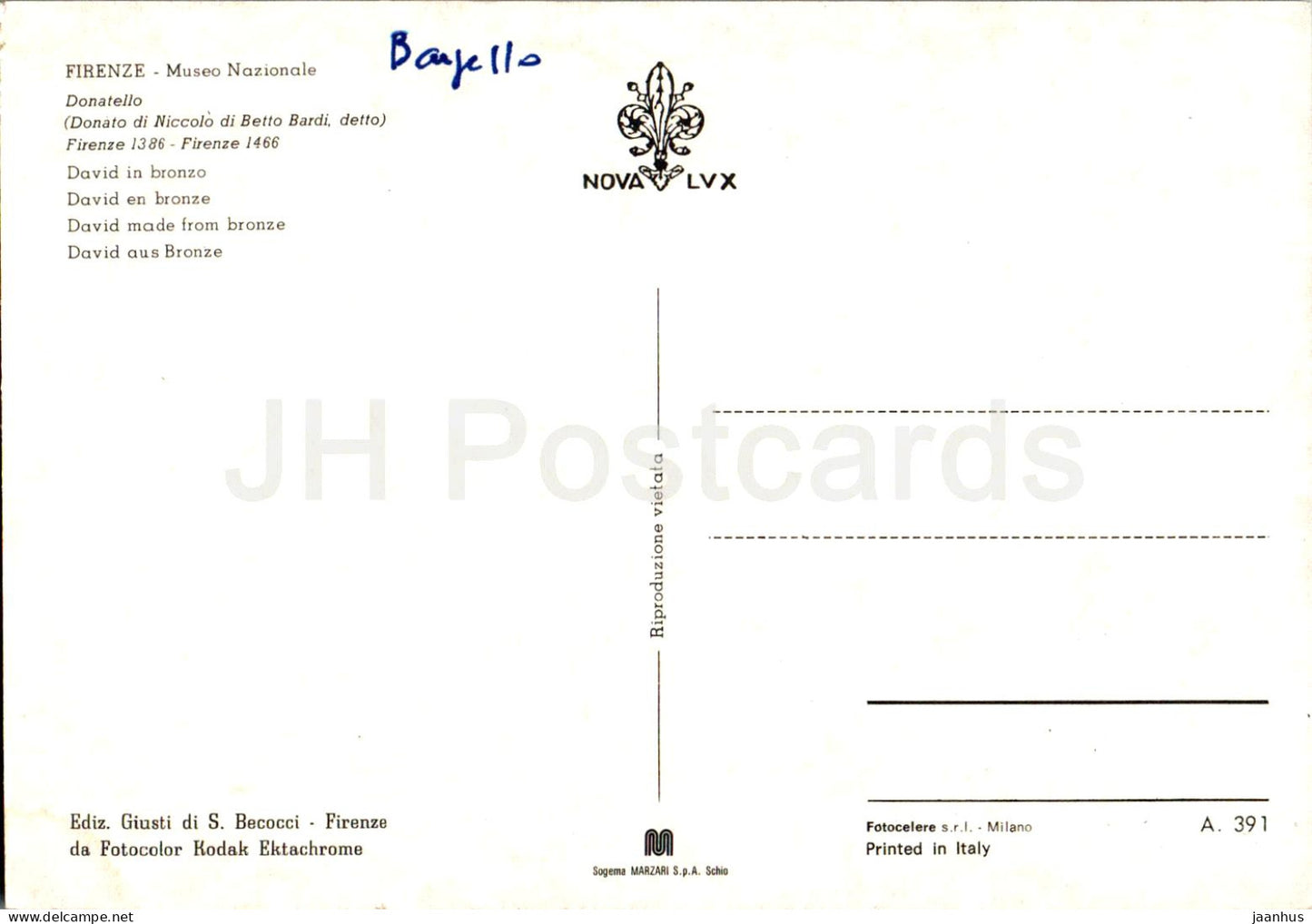 Firenze - Florence - Museo Nazionale - Donatello  David in bronzo - sculpture - 391 - Italy - used