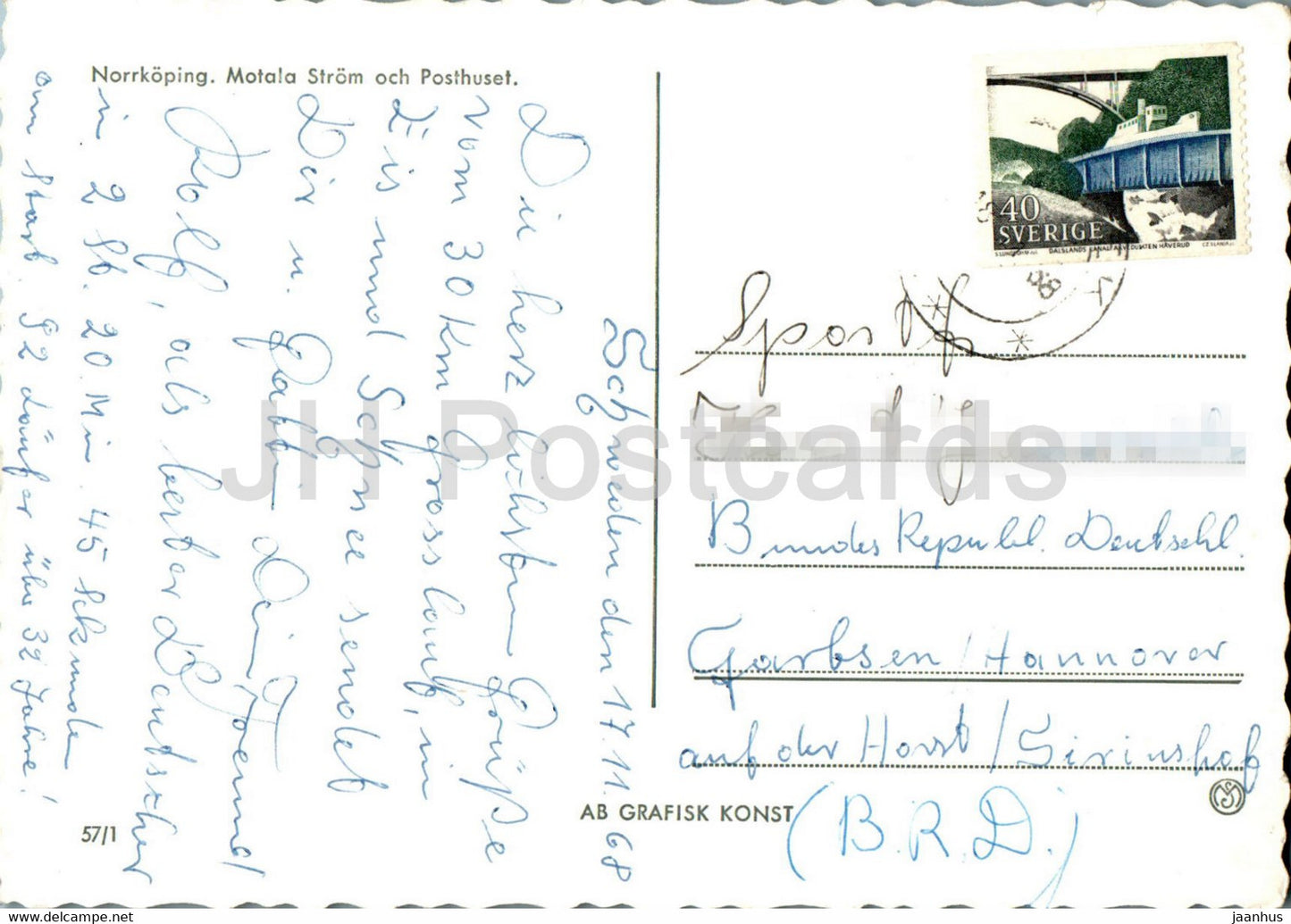 Norrkoping - Motala Strom och Posthuset - river - bridge - 57/1 - Sweden - used