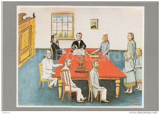 painting by J. Oad - Kadaka Mari on Trial , 1976 - Estonian art - 1992 - Estonia - unused - JH Postcards