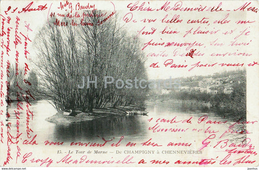 Le Tour de Marne - De Champigny a Chennevieres - 15 - old postcard - 1903 - France - used - JH Postcards