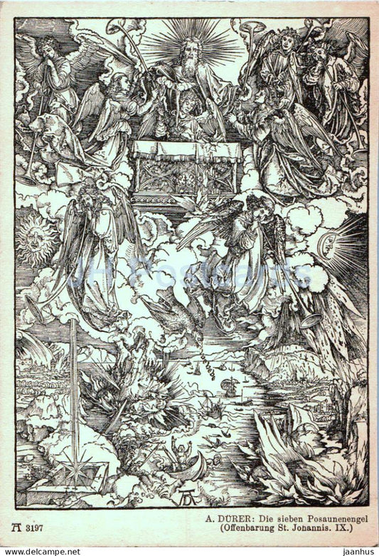 Engraving by Albrecht DÃ¼rer - Die sieben Posaunenengel - 3197 - German art - old postcard - Germany - unused - JH Postcards