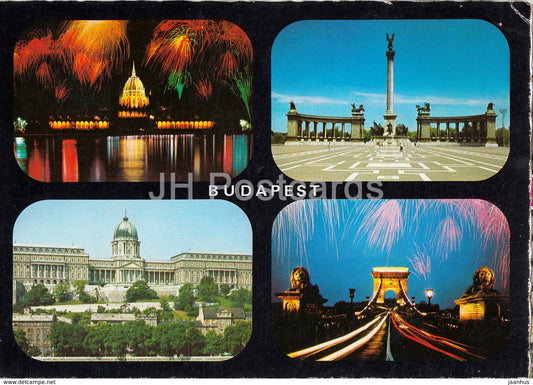 Greetings from Budapest - monument - parliament - bridge - castle - multiview - 1977 - Hungary - used - JH Postcards