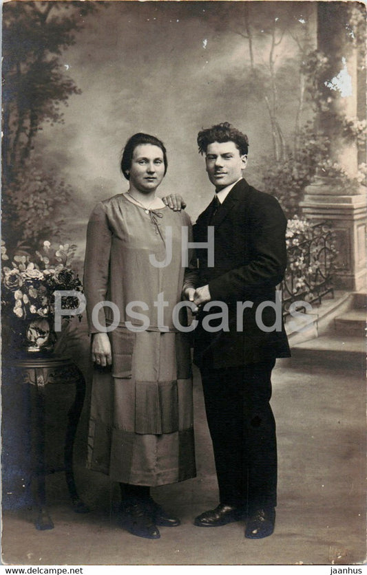 man and woman - couple - old postcard - France - used - JH Postcards