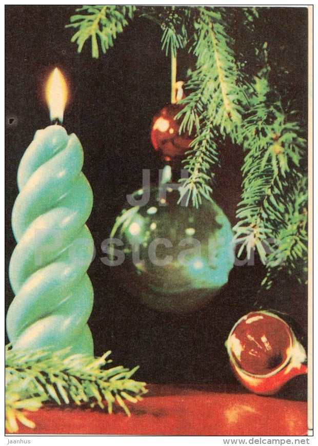 New Year greeting Card - 1 - candle - decorations - 1969 - Estonia USSR - used - JH Postcards
