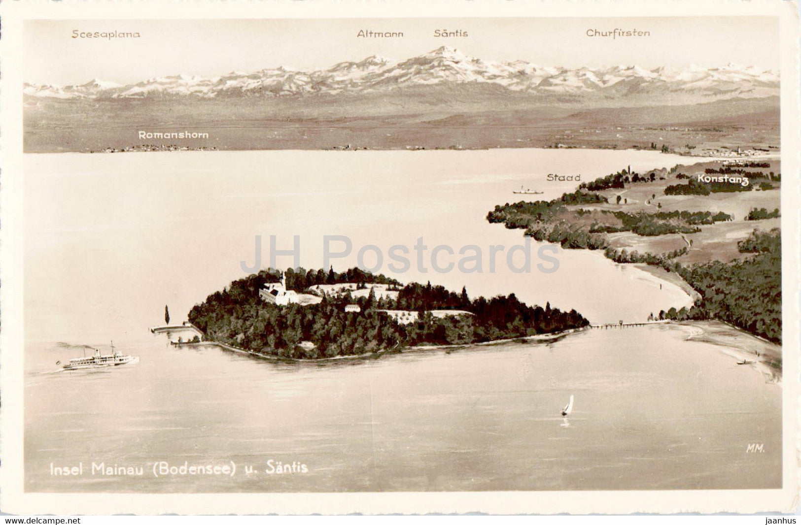 Insel Mainau - Bodensee u Santis - old postcard - Germany - unused - JH Postcards
