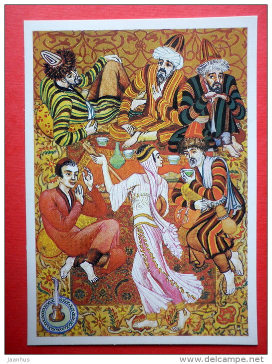 illustration by A. Melikhov - Jeweler and 3 Strangers - 1001 Nights - 1987 - Russia USSR - unused - JH Postcards