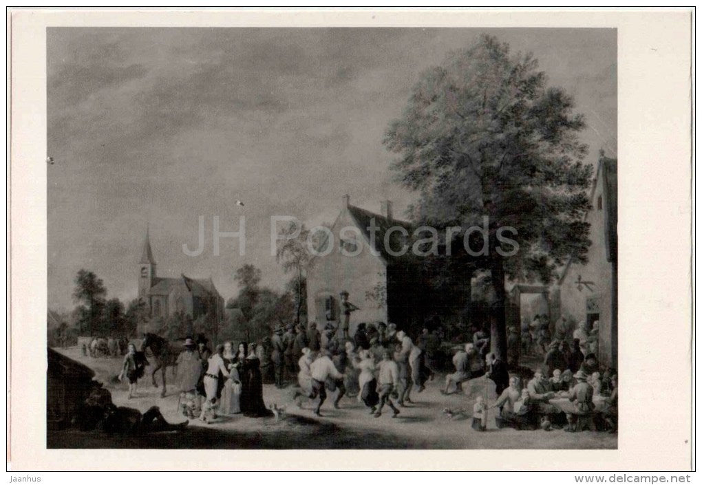 painting by David Teniers the Younger - Village Celebration - flemish art - unused - JH Postcards