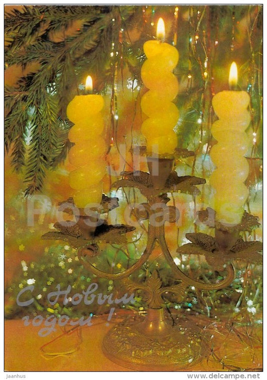 New Year Greeting Card - candles - decorations - postal stationery - 1987 - Russia USSR - used - JH Postcards