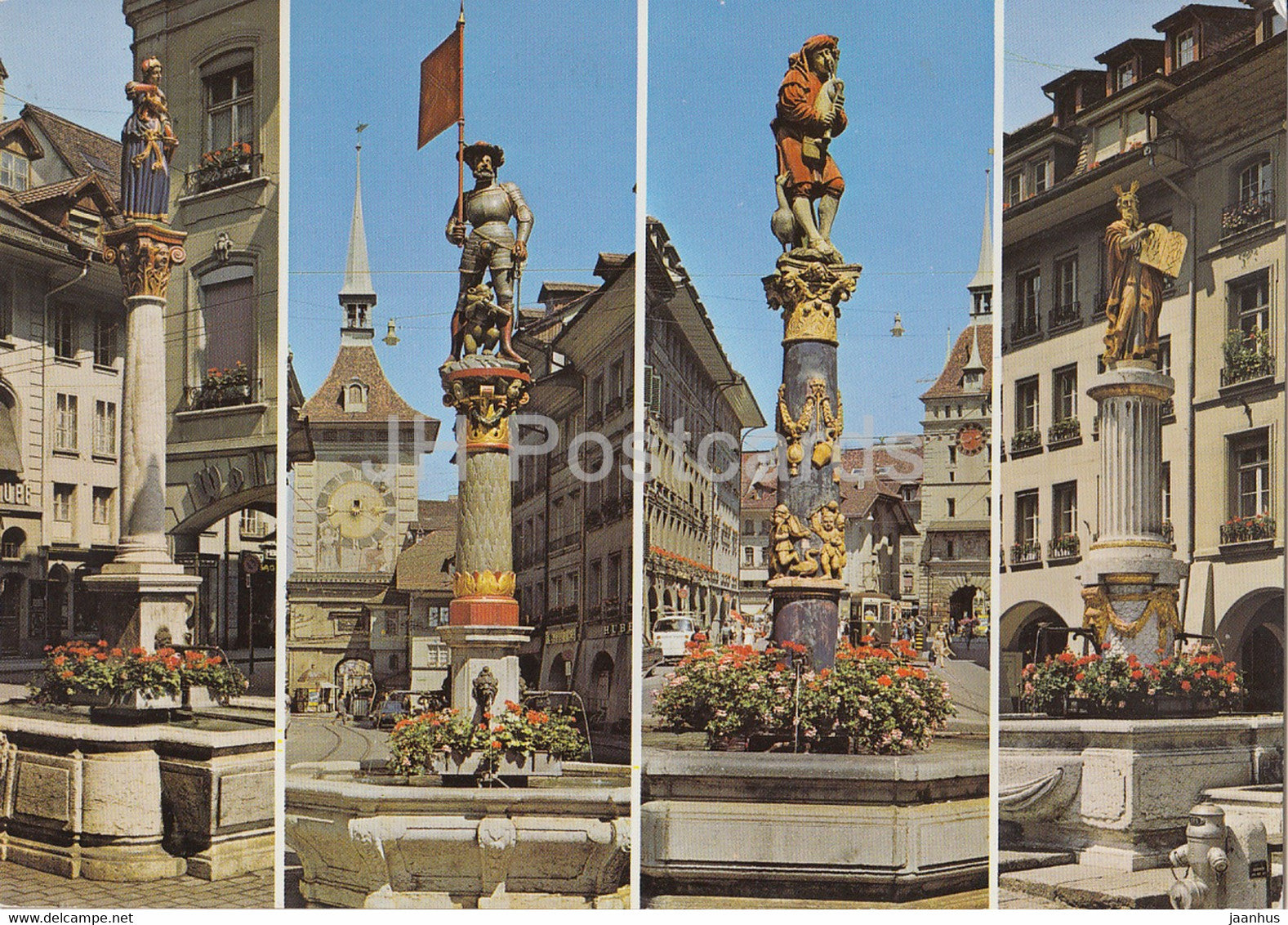Bern - Berne - Anna Seilerbrunnen - Schutzenbrunnen - Mosesbrunnen - multiview - 1988 - Switzerland - used - JH Postcards