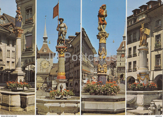 Bern - Berne - Anna Seilerbrunnen - Schutzenbrunnen - Mosesbrunnen - multiview - 1988 - Switzerland - used - JH Postcards