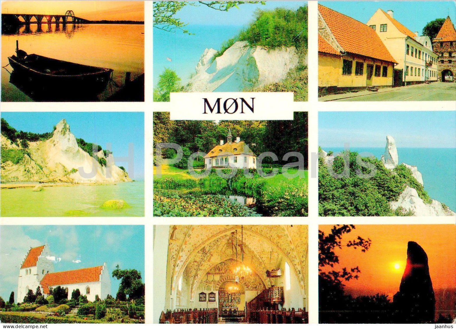 Hilsen fra Mon - boat - church - street view - multiview - MO 30 - 1987 - Denmark - used - JH Postcards