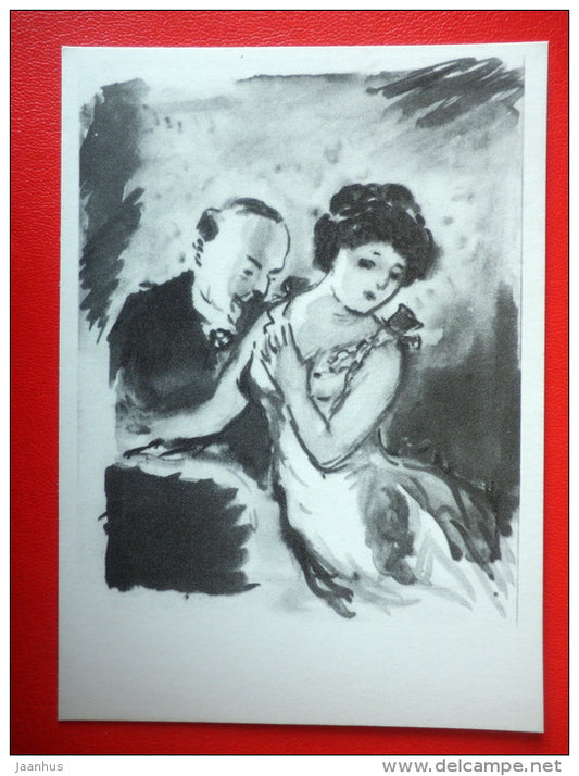 illustration by N. Kuzmin - Old Man and Woman - Father Goriot - Novel by Honore de Balzac - 1975 - Russia USSR - unused - JH Postcards
