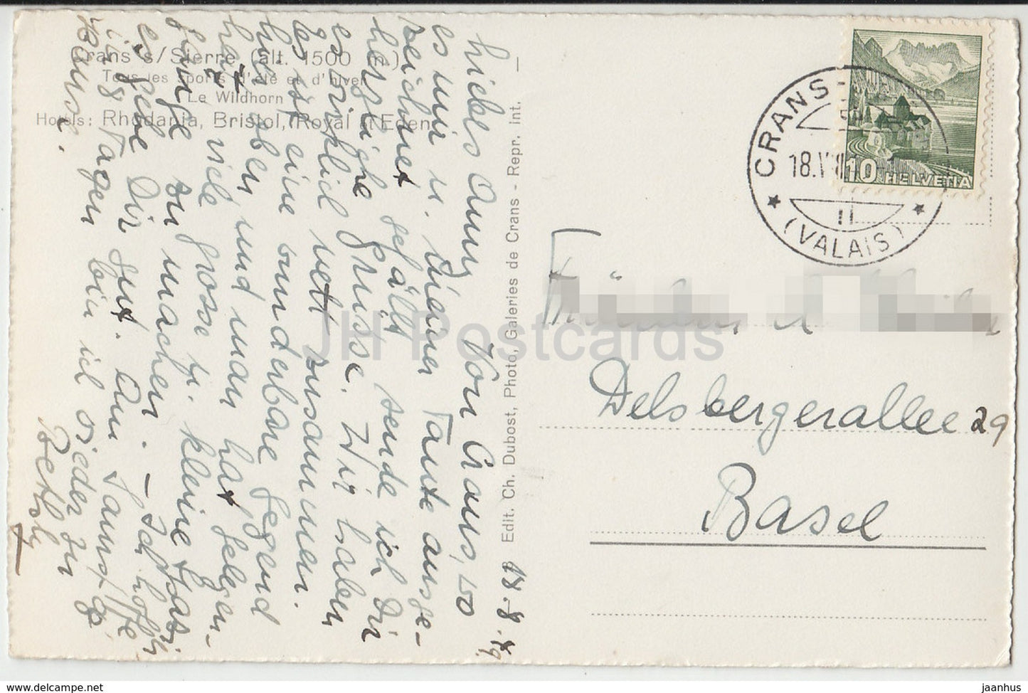 Crans s Sierre - Wildhorn - hotel Rhodania Bristol Royal Eden - Switzerland - 1949 - used