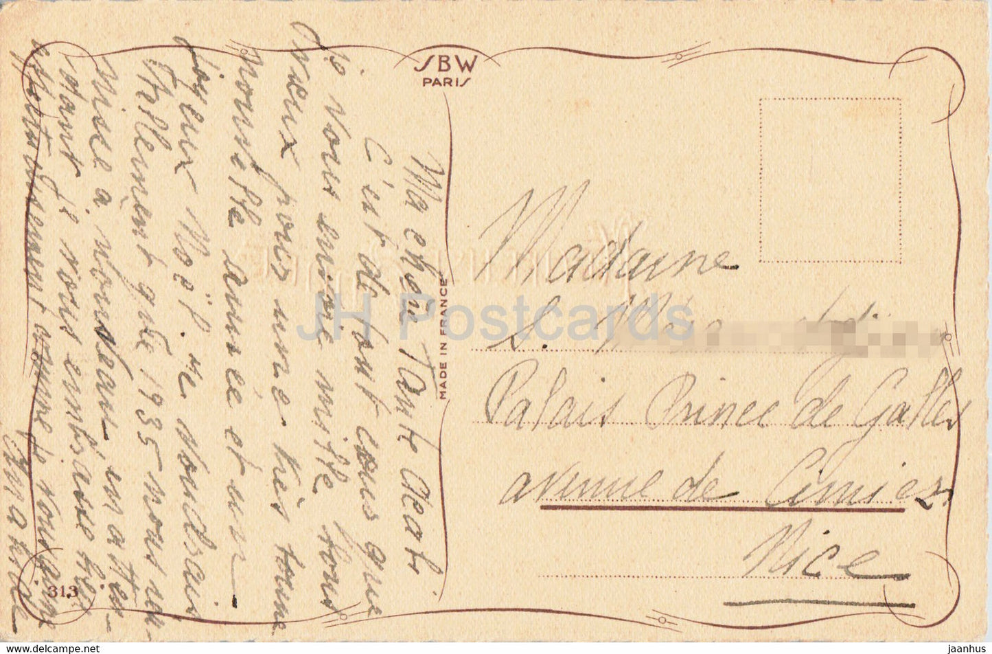 Carte de voeux anniversaire - Heureuse Annee - SBW Paris - 313 - illustration - carte postale ancienne - France - occasion