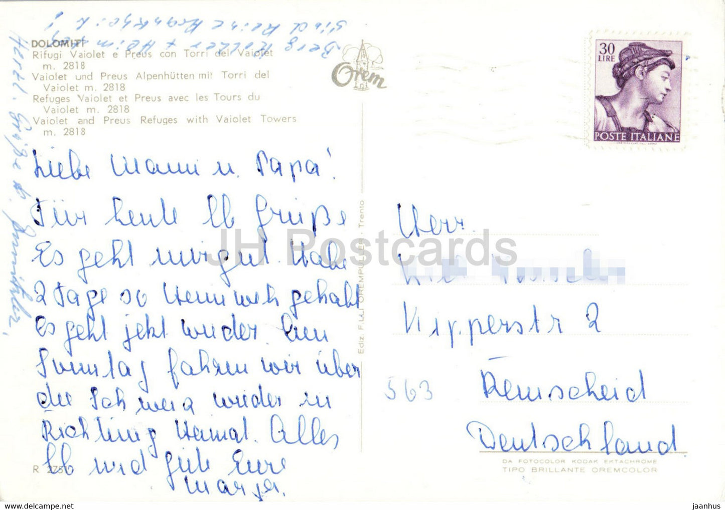 Rifugi Vaiolet - Torri dei Vajolet - Dolomiti - 2751 - 1988 - Italy - used