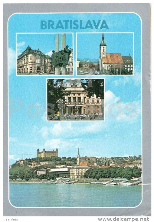 Bratislava - castle - Ludovita Stura square - National Theatre  Czechoslovakia - Slovakia - used 1990 - JH Postcards