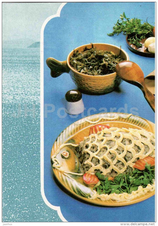 minced mackerel with seaweed - Fish Dishes  - cuisine - 1990 - Russia USSR - unused - JH Postcards