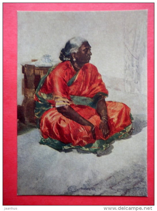 painting by Viktor Klimashin - Old Nanny - woman - russian art - unused - JH Postcards