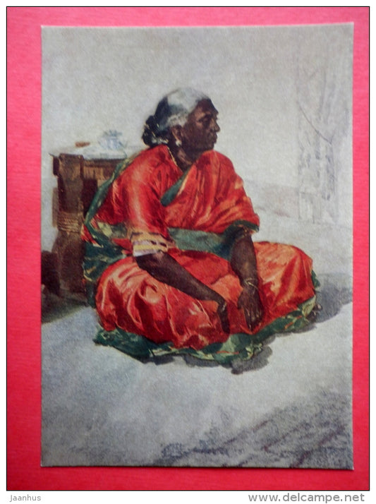 painting by Viktor Klimashin - Old Nanny - woman - russian art - unused - JH Postcards