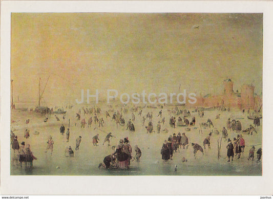 painting by Hendrick Avercamp - Skating - dutch art - 1982 - Russia USSR - unused - JH Postcards
