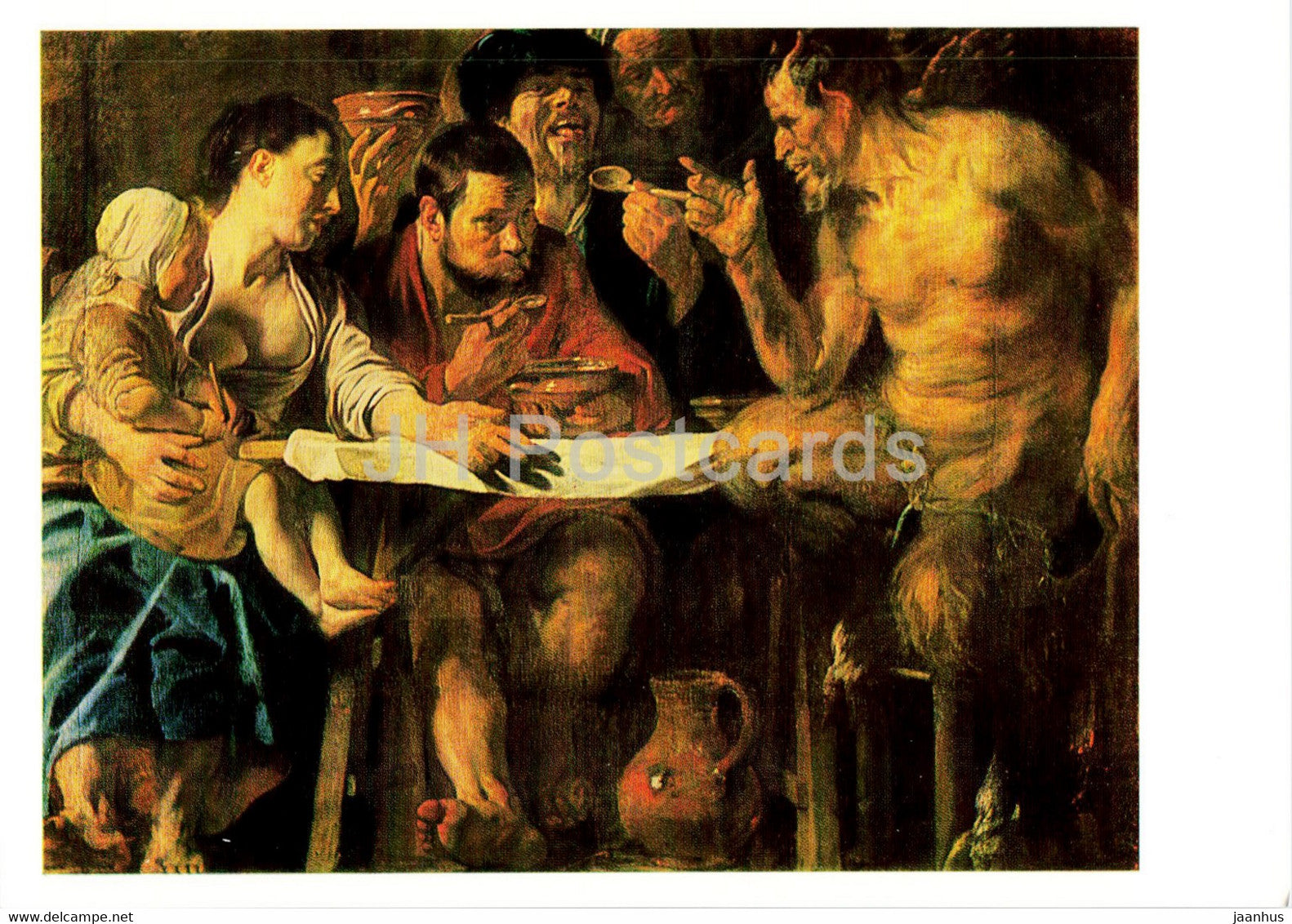 painting by Jacob Jordaens - Satyr in a Peasant House - Flemish art - 1988 - Russia USSR - unused - JH Postcards