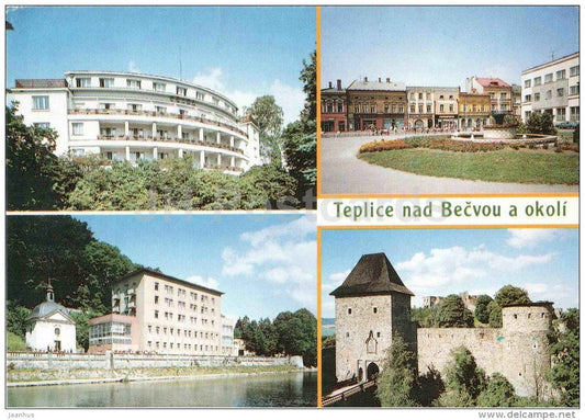 Teplice nad Becvou - spa houses Praha and Becva - Hranice - Gottwald square - Helfstyn - Czechoslovakia - Czech - used - JH Postcards