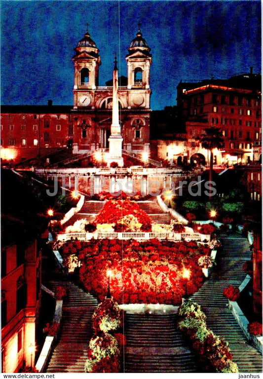 Roma - Rome - Trinita dei Monti - notturno - Church of Trinita dei Monti by night - 701 - 1970 - Italy - used - JH Postcards