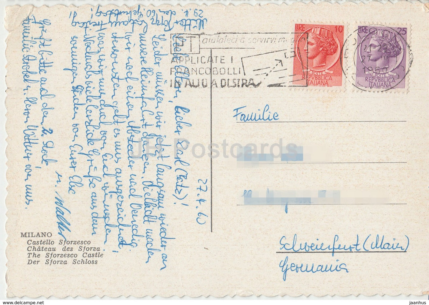 Milan - Milan - Castello Sforzesco - château - fontaine - Italie - 1960 - utilisé