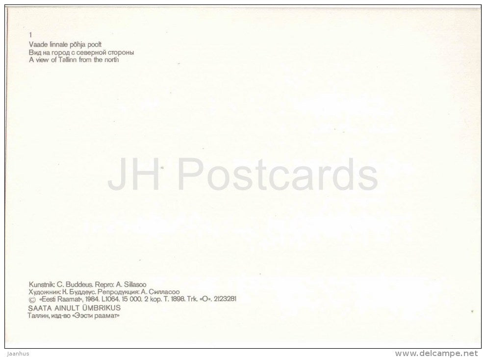 drawing by C. Buddeus , A View of Tallinn from the North - Old Views of Tallinn - 1984 - Estonia USSR - unused - JH Postcards