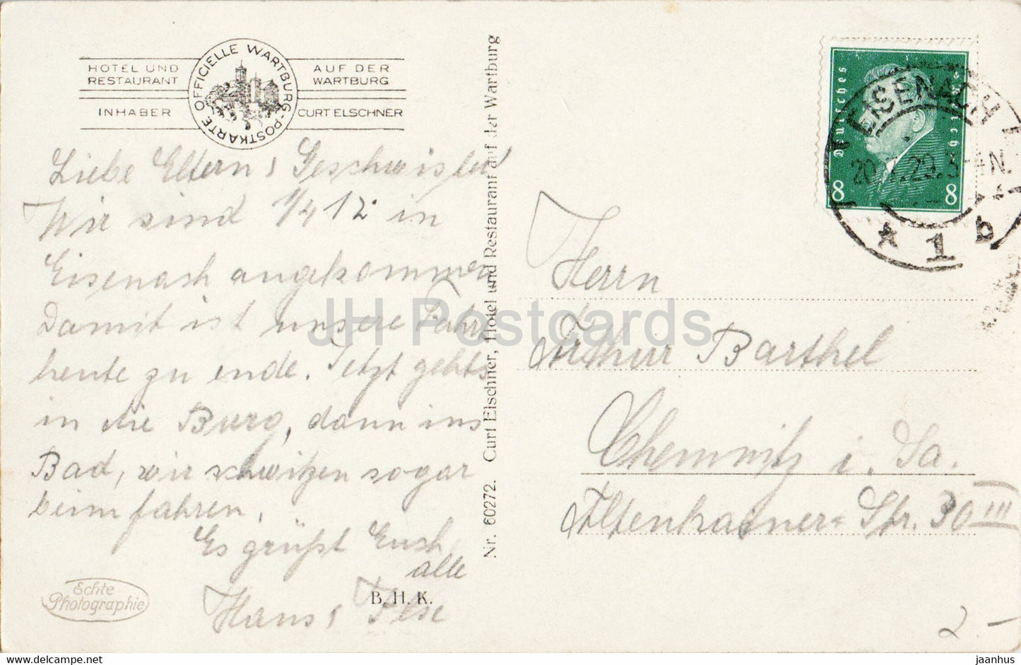 Eisenach - Die Wartburg von Sud West - old postcard - 1929 - Germany - used