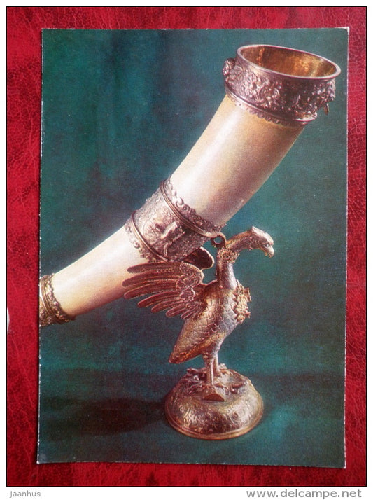 Moscow Kremlin Armoury Museum - Wine Horn, Master Jacob Mores the Elder, Hamburg 16th cent. - ivory - silver - unused - JH Postcards