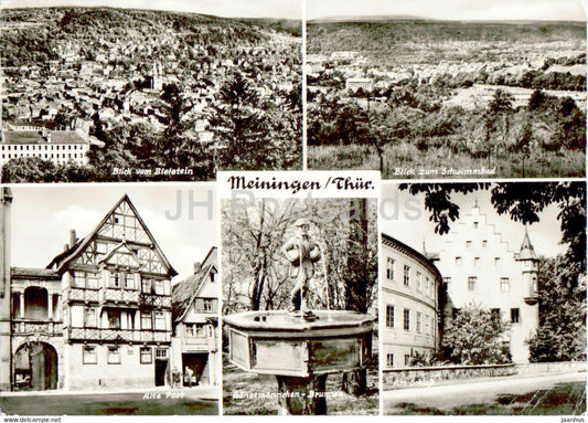 Meiningen - Thur - Schwimmbad - Alte Post - Gansemannchen - Am Schloss - castle - Germany DDR - used - JH Postcards