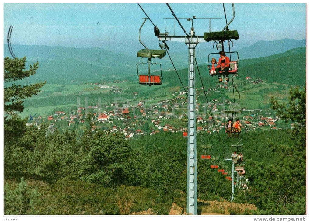 Luftkurort Bodenmais - Silberbergsesselbahn mit Blick auf Bodenmais und Zellertal - Bmai 551 - Germany - 1985 gelaufen - JH Postcards