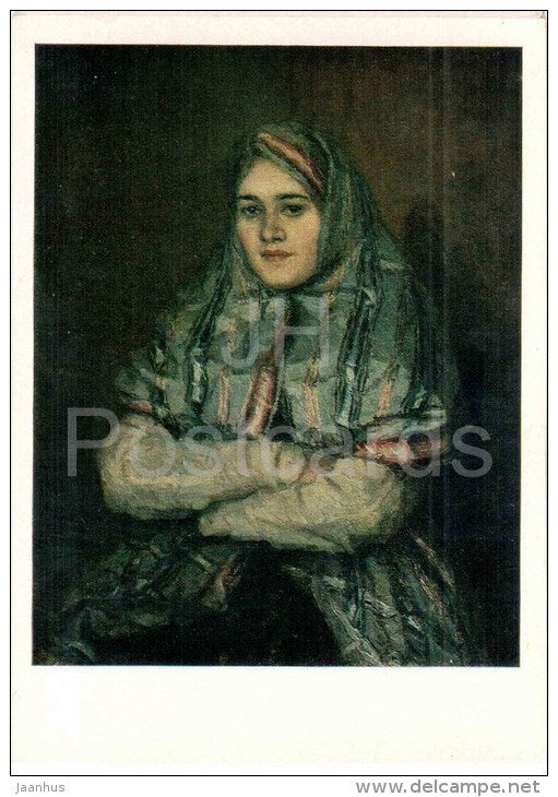 painting by V. Surikov - Citizen . Portrait of a: Yemelyanova , 1902 - young woman - russian art  - unused - JH Postcards