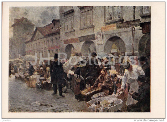 painting by Ludek Marold - Egg Market in Praha , 1888 - Czech art - 1955 - Russia USSR - unused - JH Postcards