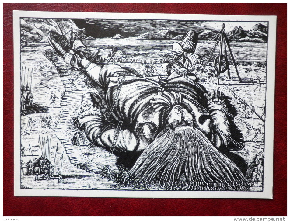 by the sea - Gulliver´s Travels by Jonathan Swift - book - engravings by S. Harlamov - Russia USSR - 1976 - unused - JH Postcards