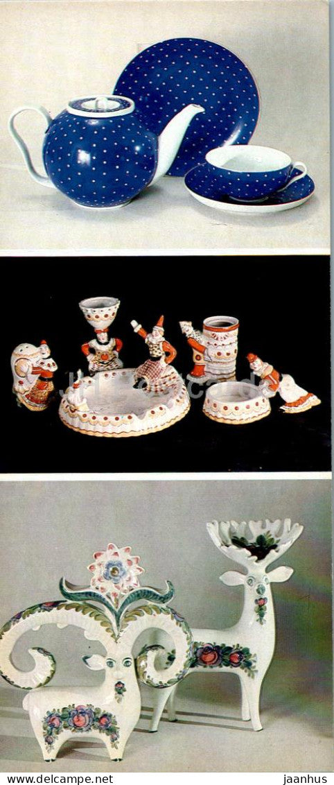 tea set - dinner service - figurines - porcelain and faience - applied art - Russian art - 1984 - Russia USSR - unused - JH Postcards