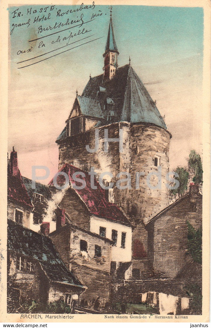 Aachen - Marschiertor - Gemalde v Hermann Killian - old postcard - 1909 - Germany - used - JH Postcards