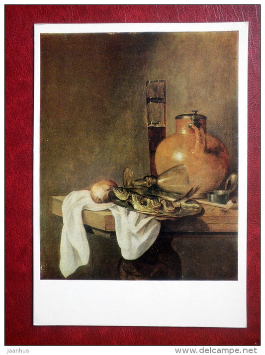 painting by Abraham van Beyeren - Still Life , breakfast - fish - dutch art - unused - JH Postcards