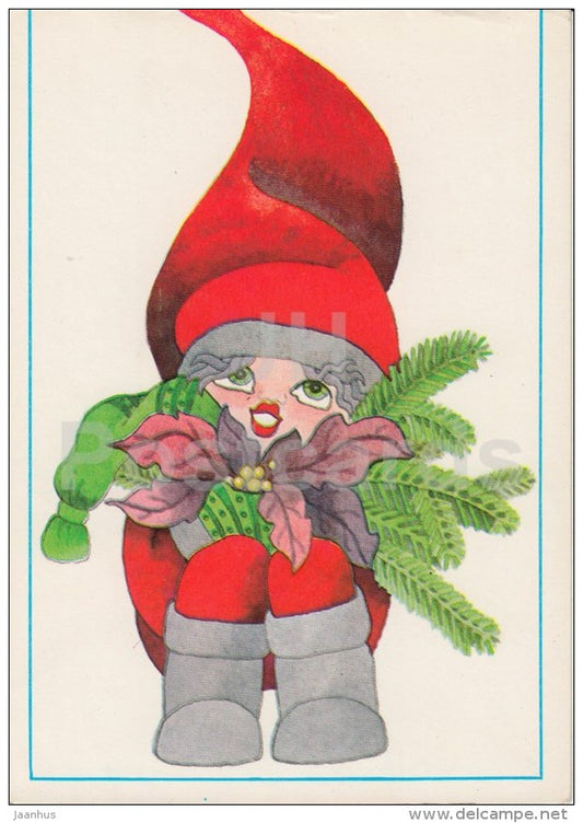 New Year Greeting card by R. Lukk - 1 - child - bird - 1988 - Estonia USSR - used - JH Postcards