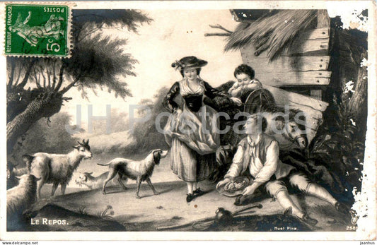 Le Repos - Huet Pinx - art - old postcard - France - used - JH Postcards