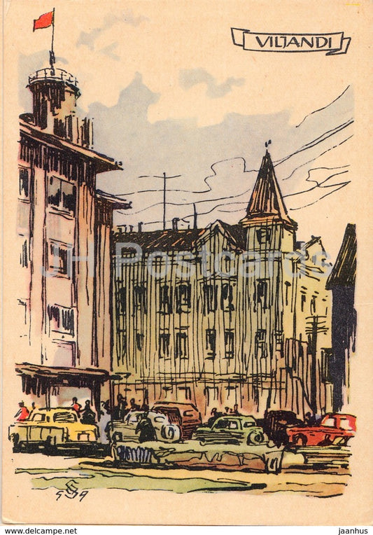 view - Viljandi - Illustration by O. Soans - 1960 - Estonia USSR - unused - JH Postcards